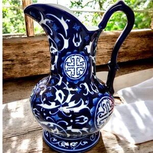 Bombay vintage porcelain pitcher vase with cobalt blue